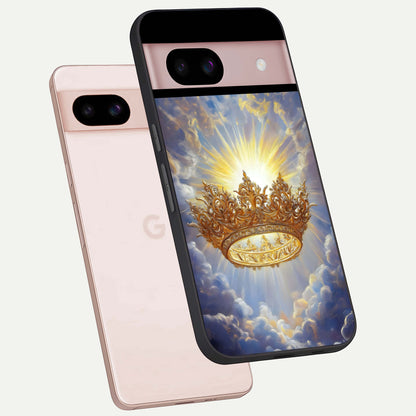  Heavenly Crown Light phone case For Google Pixel 8 showing premium glass back cover with detailed artwork