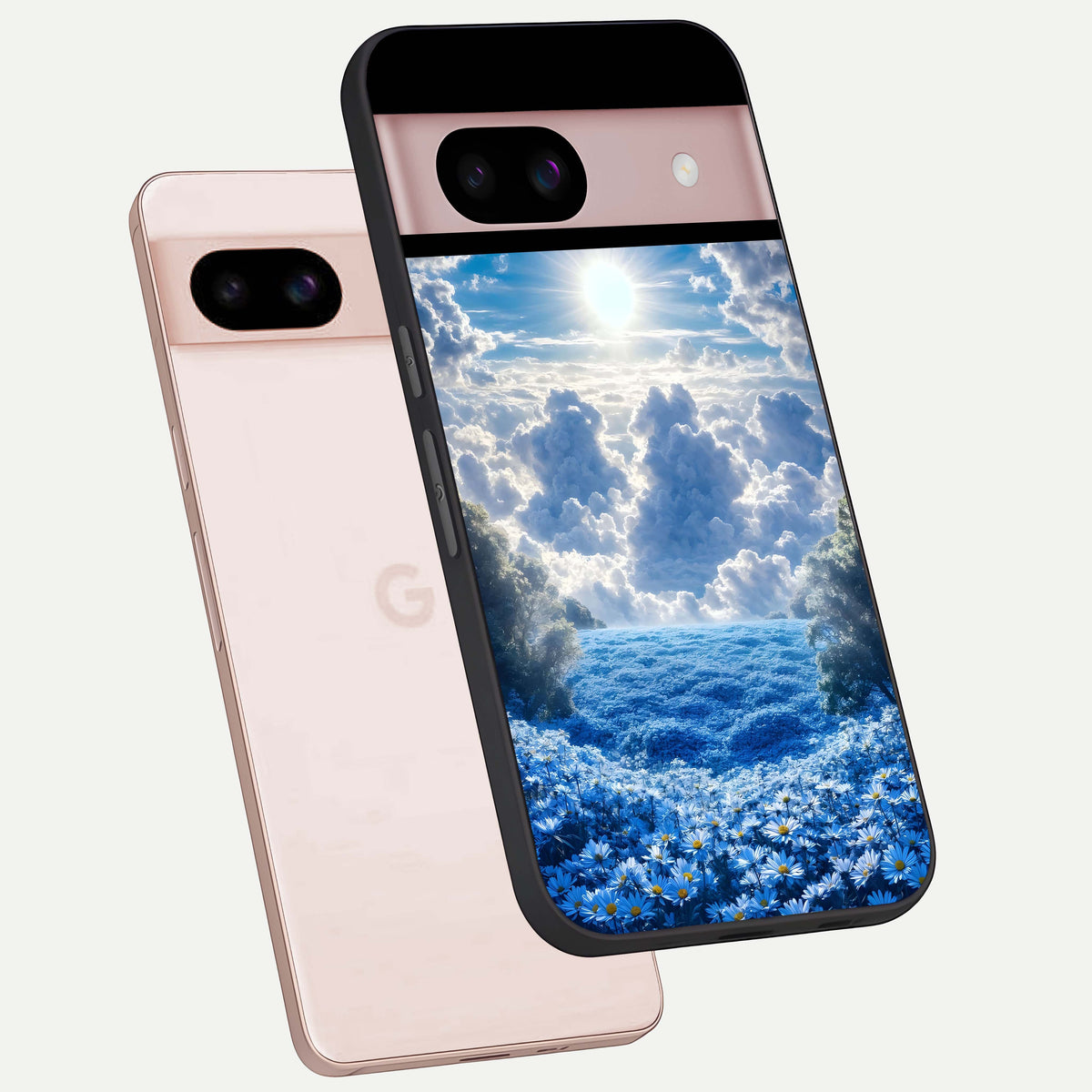  Heavenly Daisy Horizon phone case For Google Pixel 8 showing premium glass back cover with detailed artwork