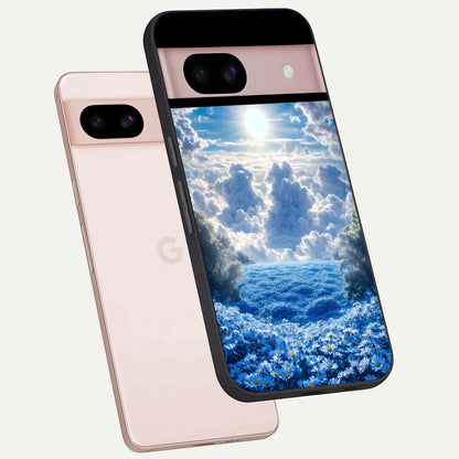  Heavenly Daisy Horizon phone case For Google Pixel 8 showing premium glass back cover with detailed artwork
