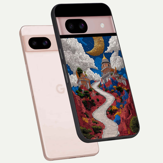  Heavenly Moon Path phone case For Google Pixel 8 showing premium glass back cover with detailed artwork