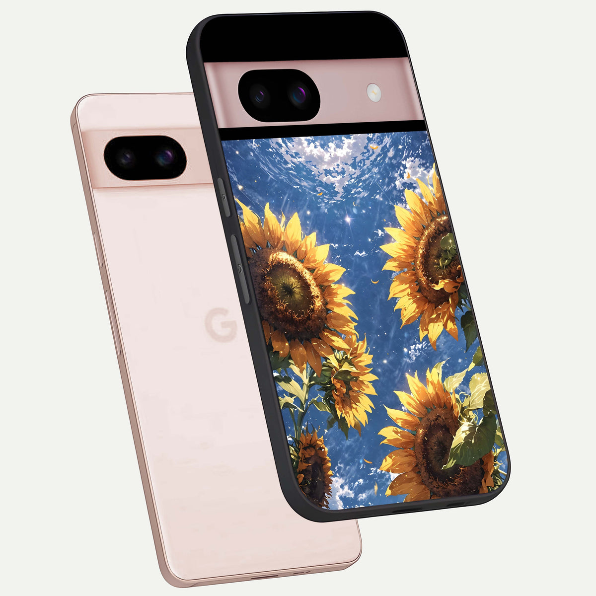  Heavenly Sunflower Rise phone case For Google Pixel 8 showing premium glass back cover with detailed artwork