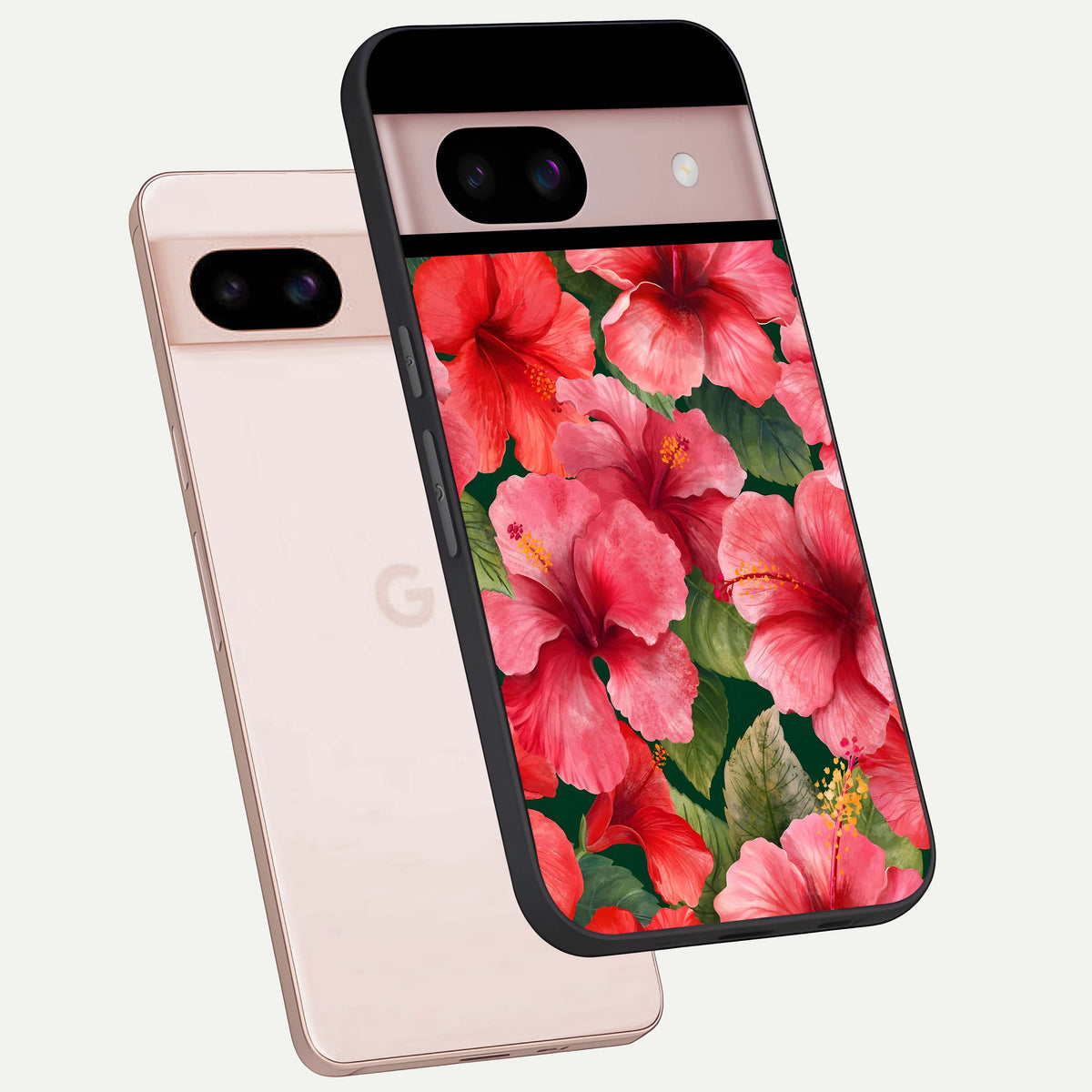  Hibiscus Pattern phone case For Google Pixel 8 showing premium glass back cover with detailed artwork