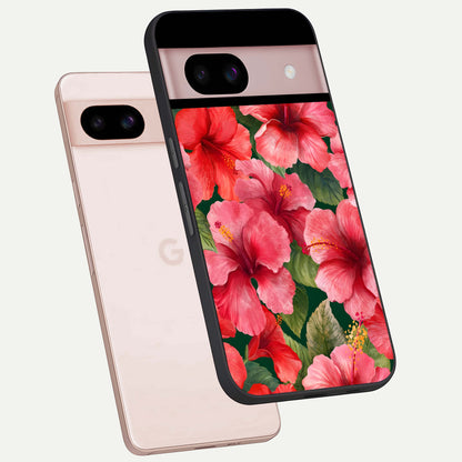  Hibiscus Pattern phone case For Google Pixel 8 showing premium glass back cover with detailed artwork