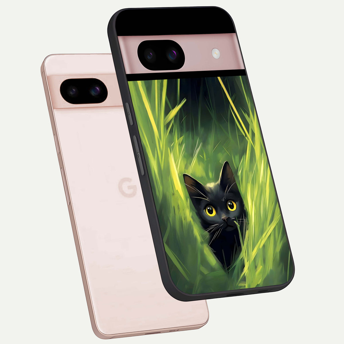  Hidden Cat Whisper phone case For Google Pixel 8 showing premium glass back cover with detailed artwork