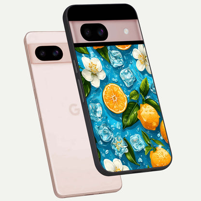  Ice Cube With Orange phone case For Google Pixel 8 showing premium glass back cover with detailed artwork
