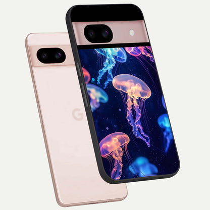  Jellyfish Pattern phone case For Google Pixel 8 showing premium glass back cover with detailed artwork