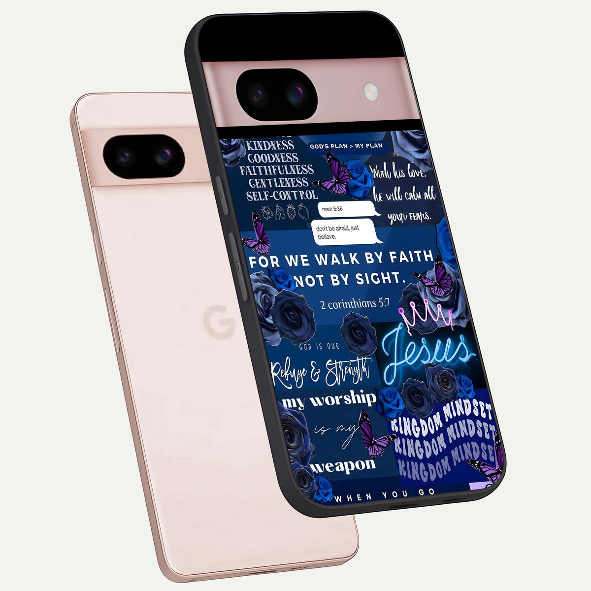  Kingdom Faith Glow phone case For Google Pixel 8 showing premium glass back cover with detailed artwork
