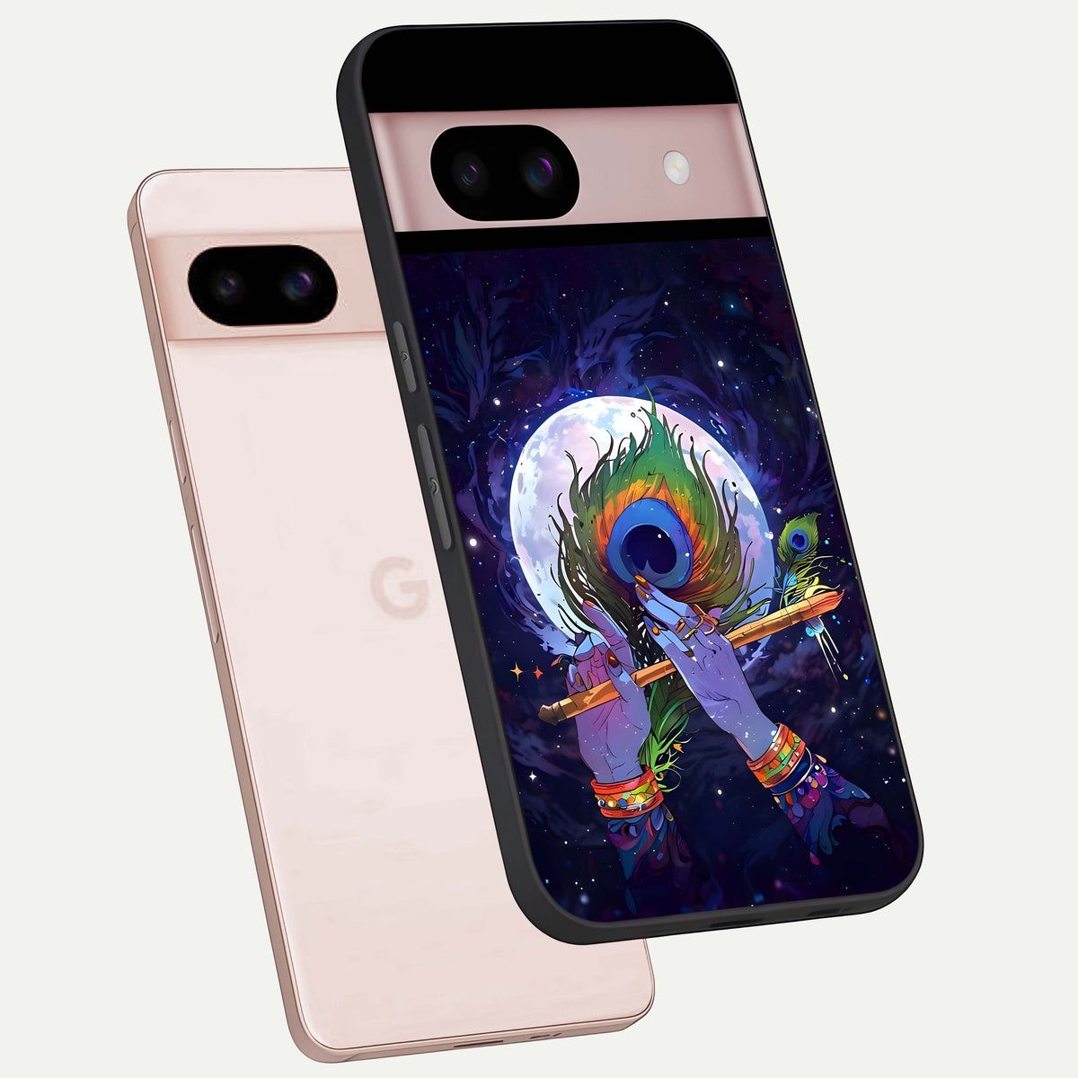  Krishna Hands Art phone case For Google Pixel 8 showing premium glass back cover with detailed artwork