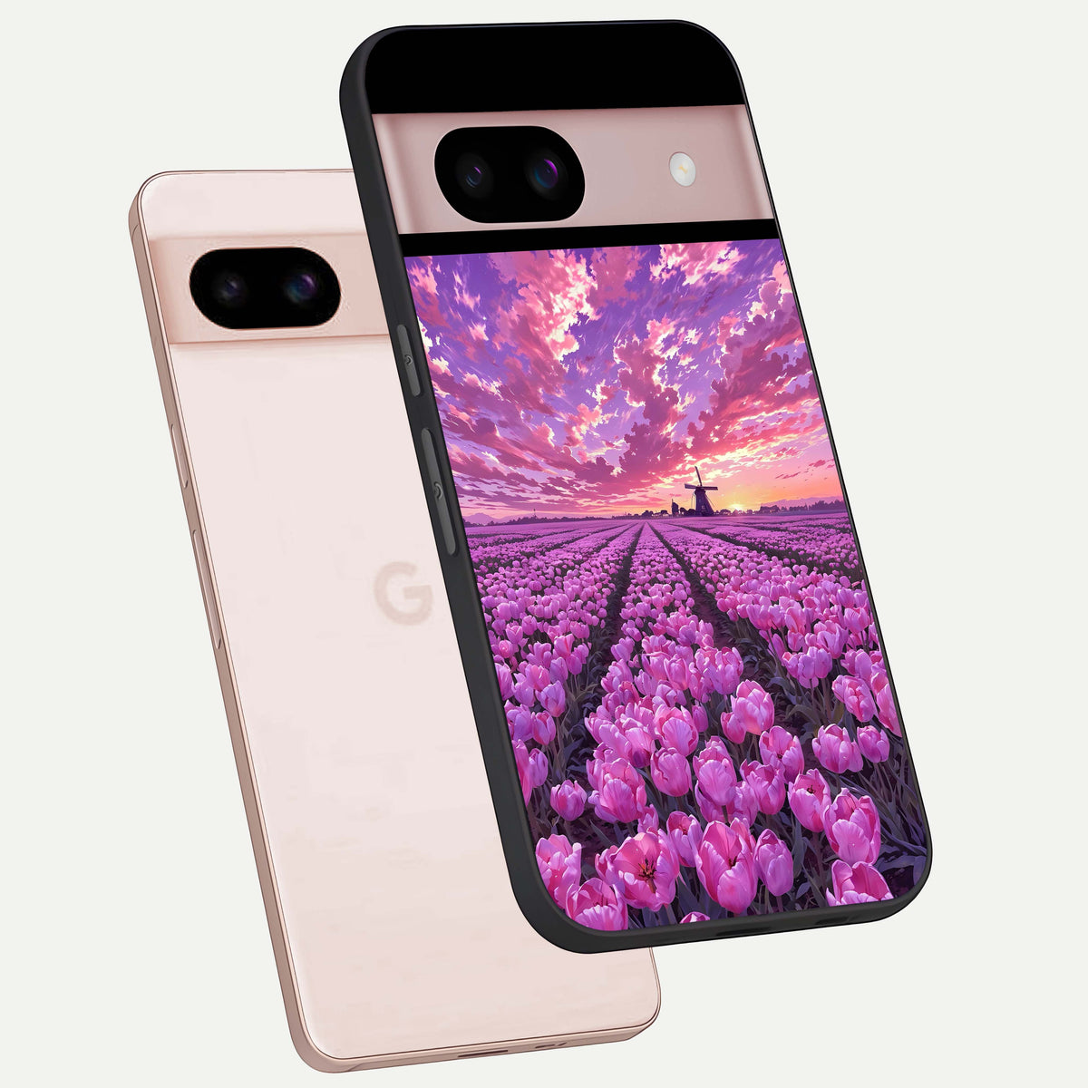  Lavender Dream Skies phone case For Google Pixel 8 showing premium glass back cover with detailed artwork