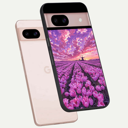  Lavender Dream Skies phone case For Google Pixel 8 showing premium glass back cover with detailed artwork