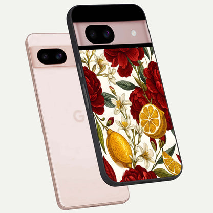  Lemon Rose Charm phone case For Google Pixel 8 showing premium glass back cover with detailed artwork