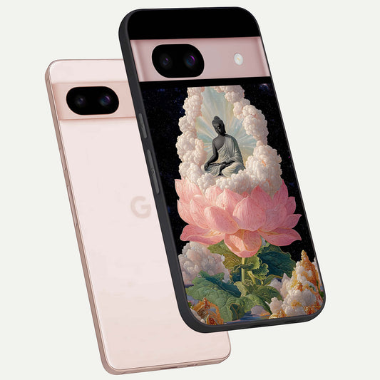  Lotus Divine Peace phone case For Google Pixel 8 showing premium glass back cover with detailed artwork