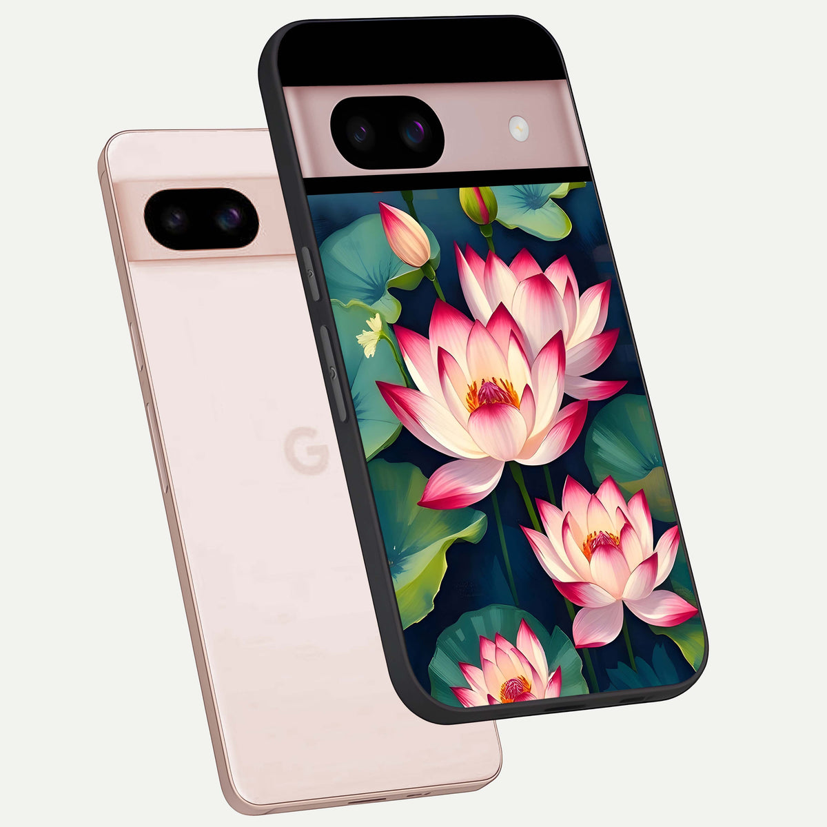  Lotus Dream Serenity phone case For Google Pixel 8 showing premium glass back cover with detailed artwork