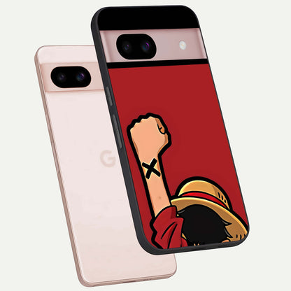  Luffy X Spirit phone case For Google Pixel 8 showing premium glass back cover with detailed artwork