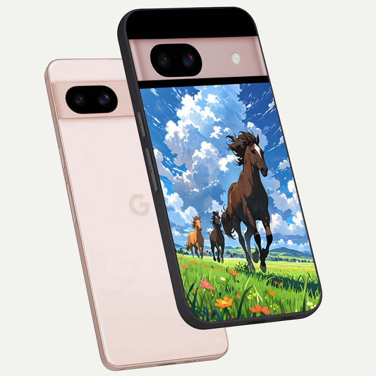  Majestic Horses Galloping phone case For Google Pixel 8 showing premium glass back cover with detailed artwork