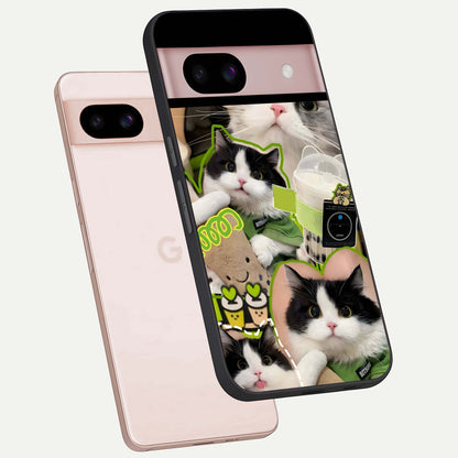  Matcha Cats Mood phone case For Google Pixel 8 showing premium glass back cover with detailed artwork