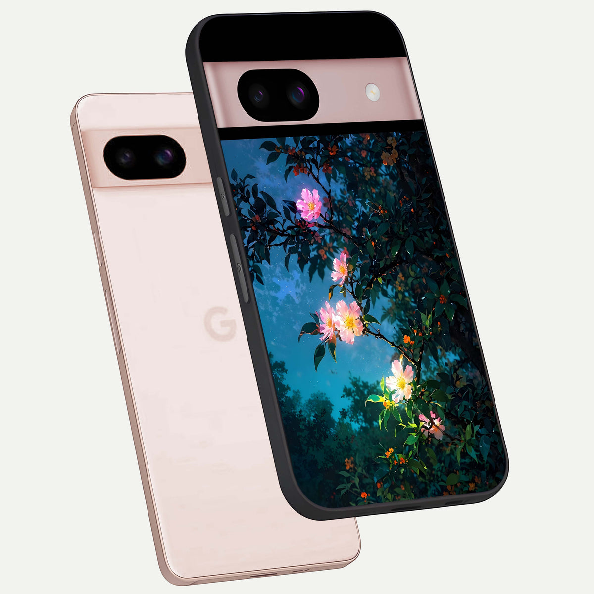  Midnight Bloom Glow phone case For Google Pixel 8 showing premium glass back cover with detailed artwork