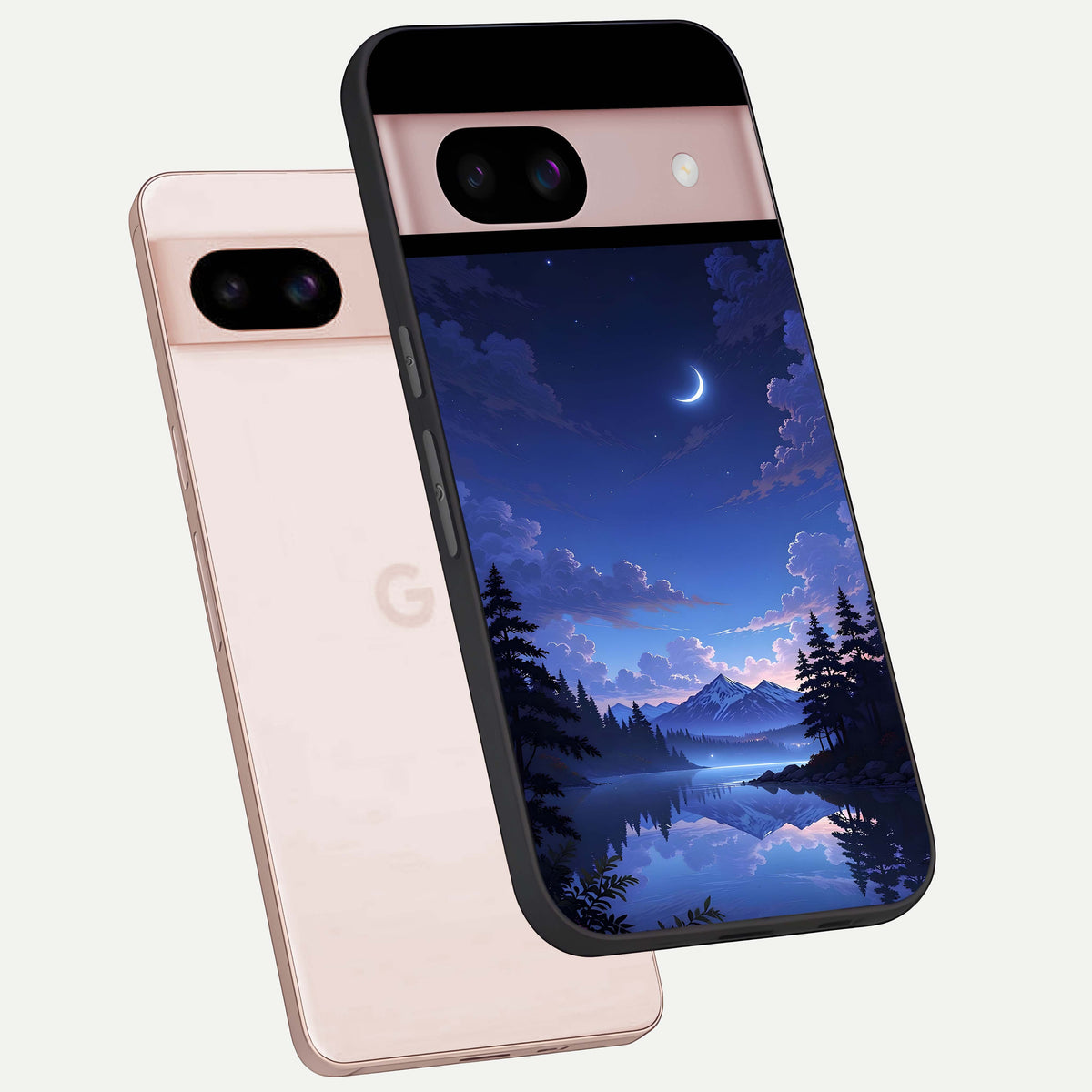  Midnight Lake Peace phone case For Google Pixel 8 showing premium glass back cover with detailed artwork