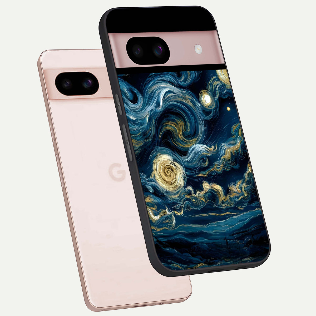  Midnight Sky Whirl phone case For Google Pixel 8 showing premium glass back cover with detailed artwork
