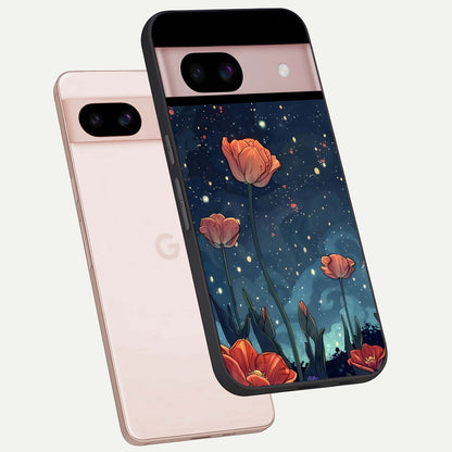  Midnight Tulip Glow phone case For Google Pixel 8 showing premium glass back cover with detailed artwork