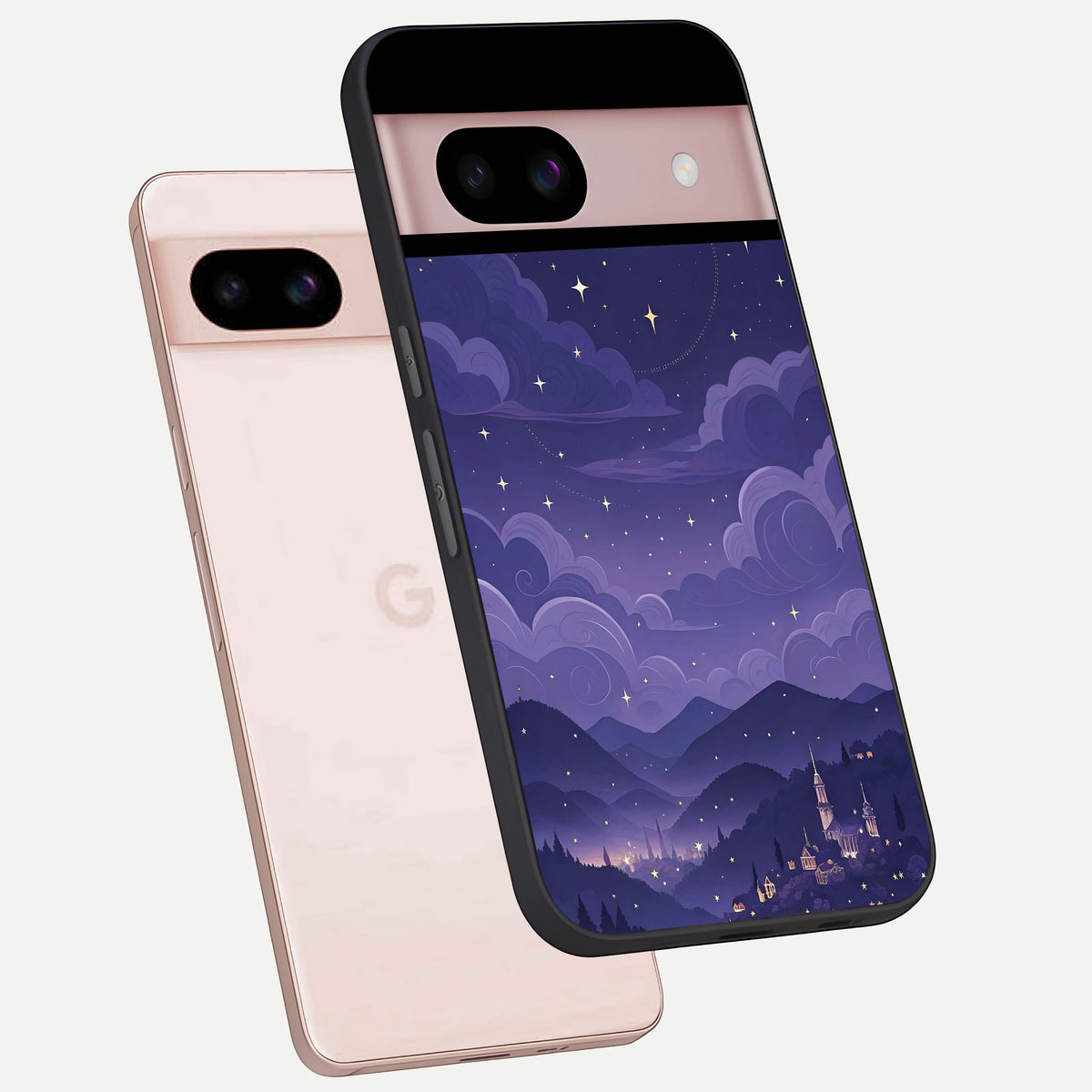  Minimal Night View phone case For Google Pixel 8 showing premium glass back cover with detailed artwork