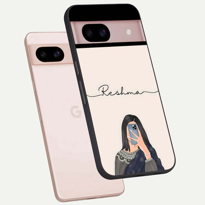  Mirror Mood Muse With Custom Name phone case For Google Pixel 8 showing premium glass back cover with detailed artwork