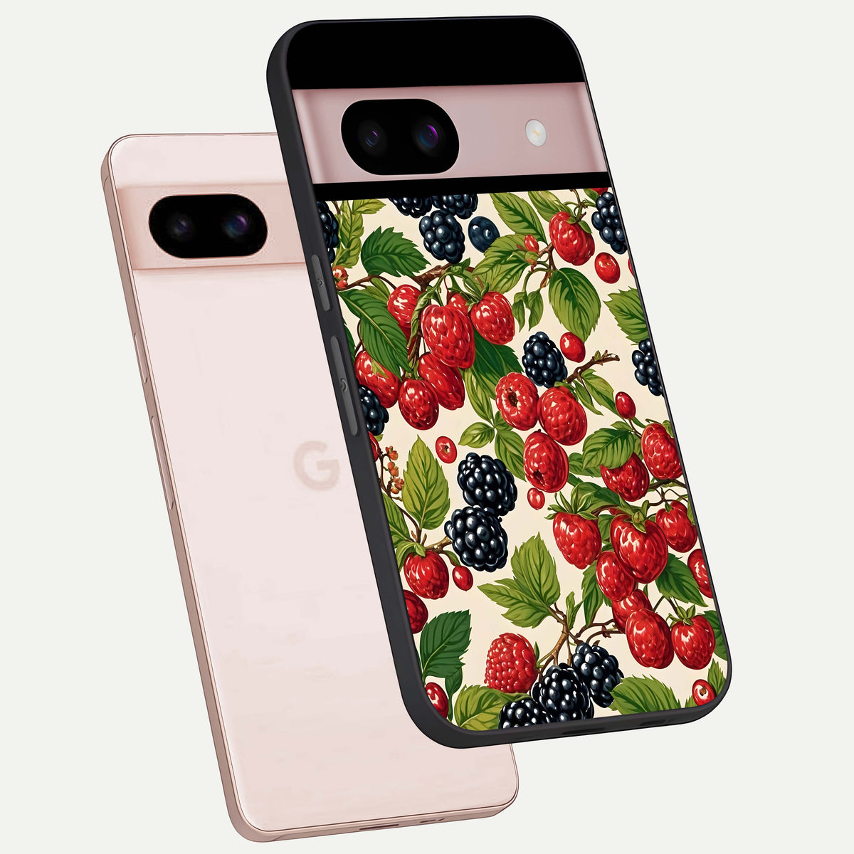  Mixed Berry Collage phone case For Google Pixel 8 showing premium glass back cover with detailed artwork