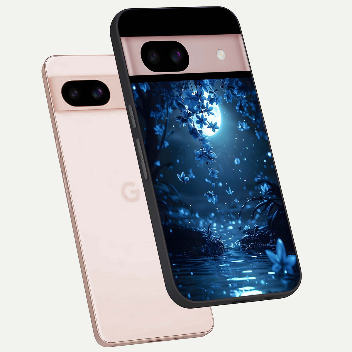  Moonlight Petal Dream phone case For Google Pixel 8 showing premium glass back cover with detailed artwork