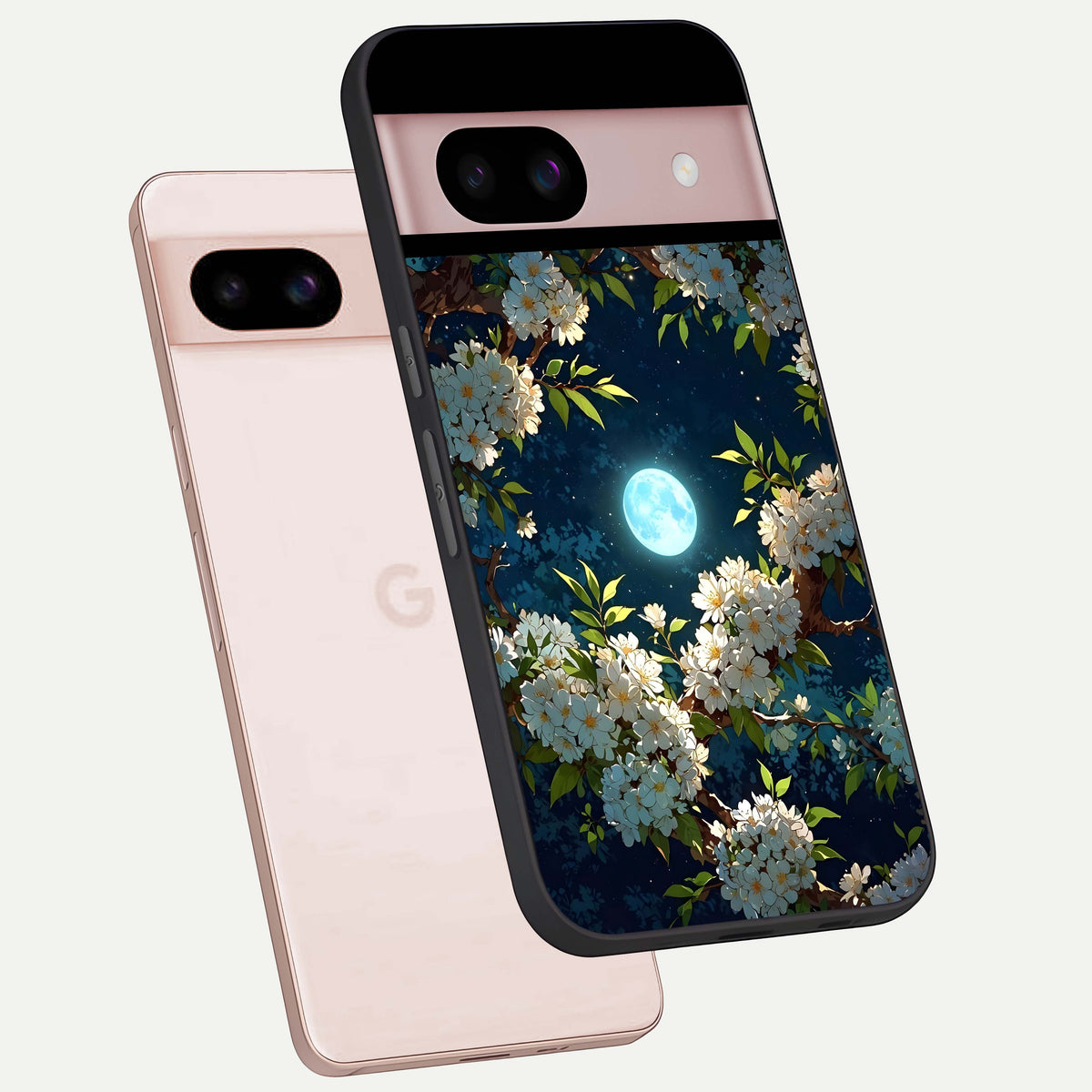  Moonlit Blossom Dream phone case For Google Pixel 8 showing premium glass back cover with detailed artwork