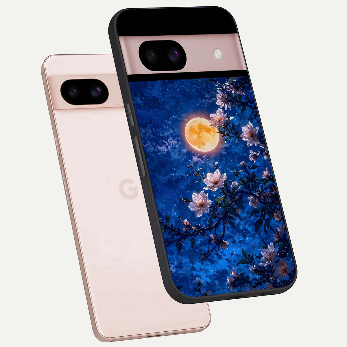  Moonlit Blossoms Night phone case For Google Pixel 8 showing premium glass back cover with detailed artwork