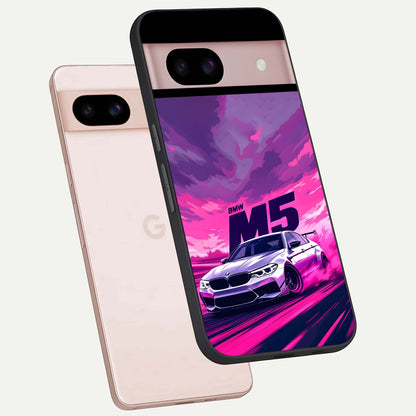  MS Neon Car phone case For Google Pixel 8 showing premium glass back cover with detailed artwork