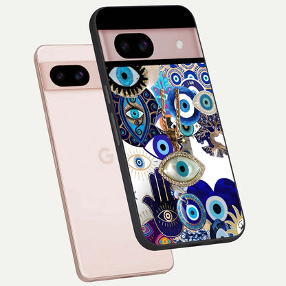  Mystic Charm Eye phone case For Google Pixel 8 showing premium glass back cover with detailed artwork