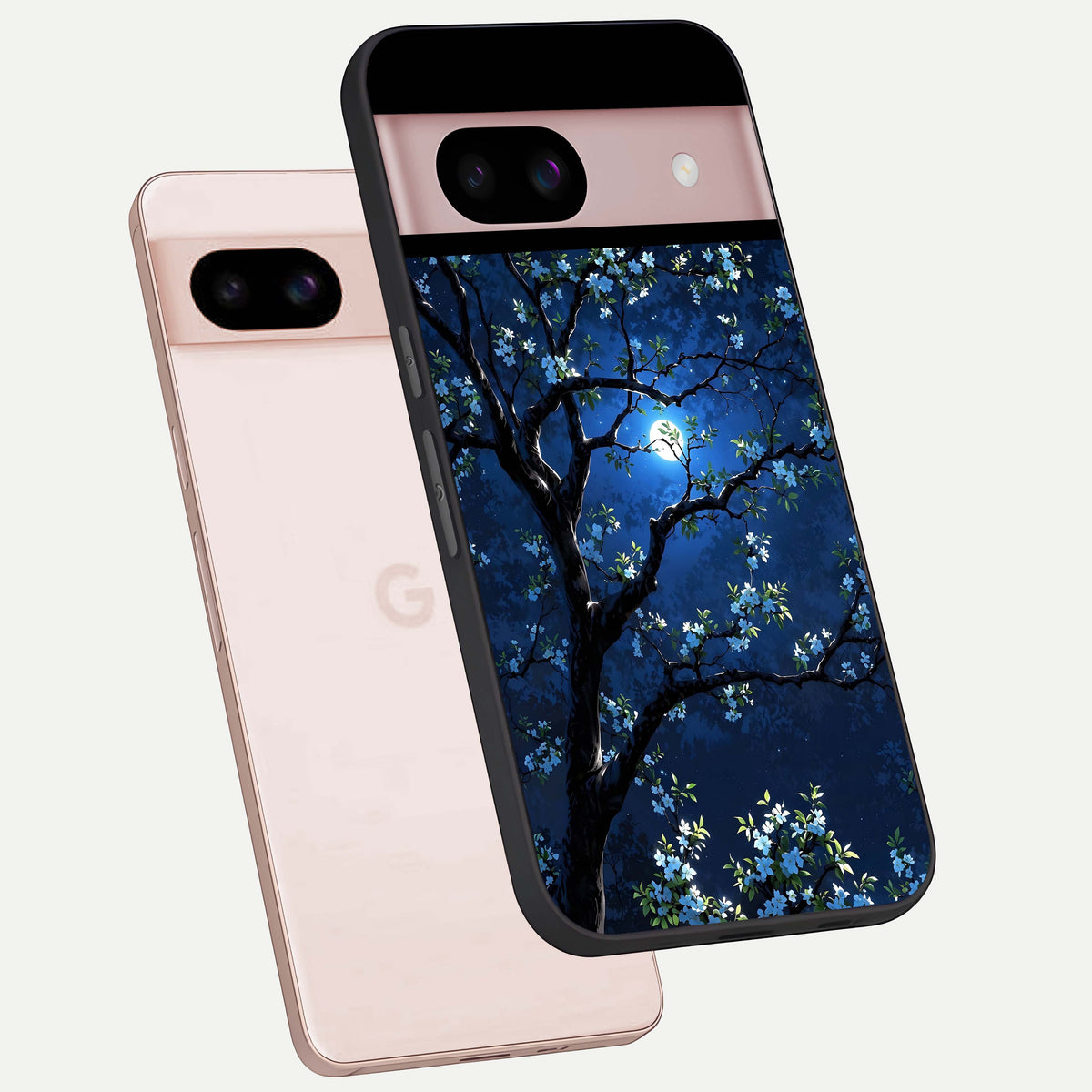  Mystic Floral Night phone case For Google Pixel 8 showing premium glass back cover with detailed artwork