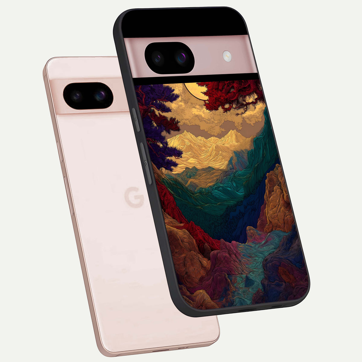  Mystic Valley Light phone case For Google Pixel 8 showing premium glass back cover with detailed artwork