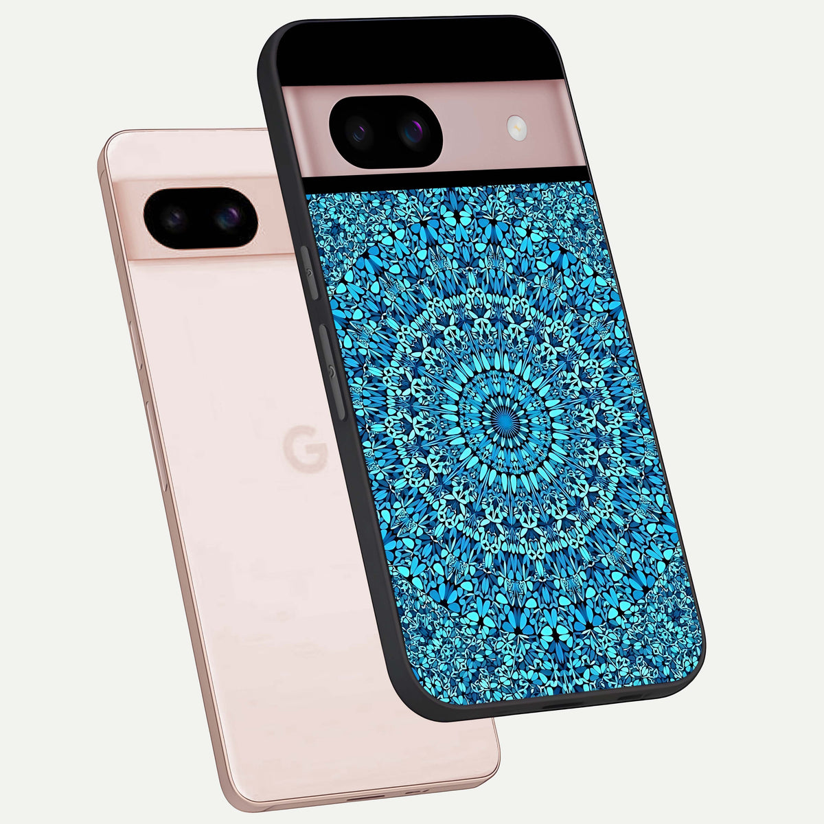  Ocean Bloom Mandala phone case For Google Pixel 8 showing premium glass back cover with detailed artwork