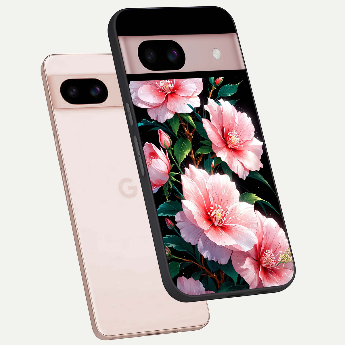  Peach Flower phone case For Google Pixel 8 showing premium glass back cover with detailed artwork
