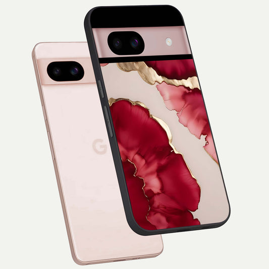  Pink And White Marble phone case For Google Pixel 8 showing premium glass back cover with detailed artwork