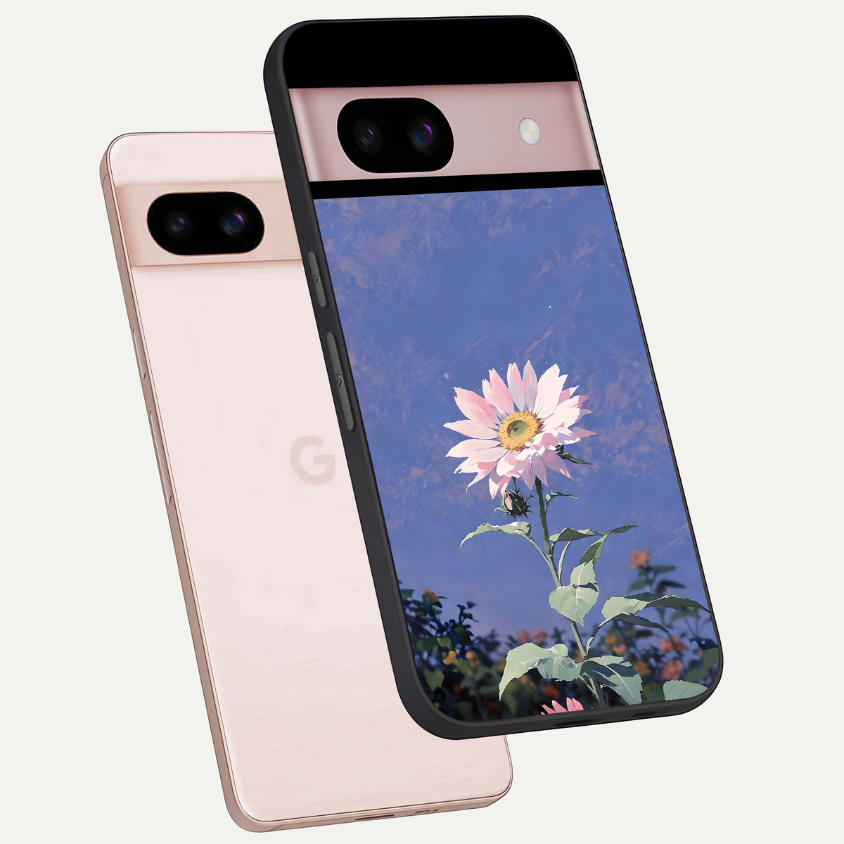  Pink Shells Outline phone case For Google Pixel 8 showing premium glass back cover with detailed artwork