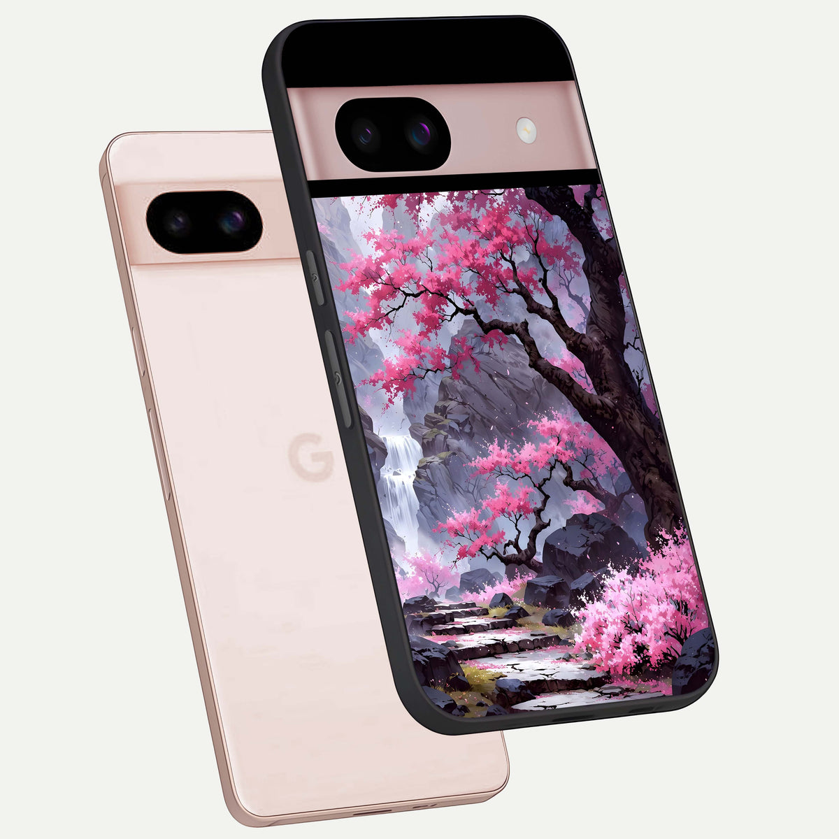  Pink Sunflower Glow phone case For Google Pixel 8 showing premium glass back cover with detailed artwork