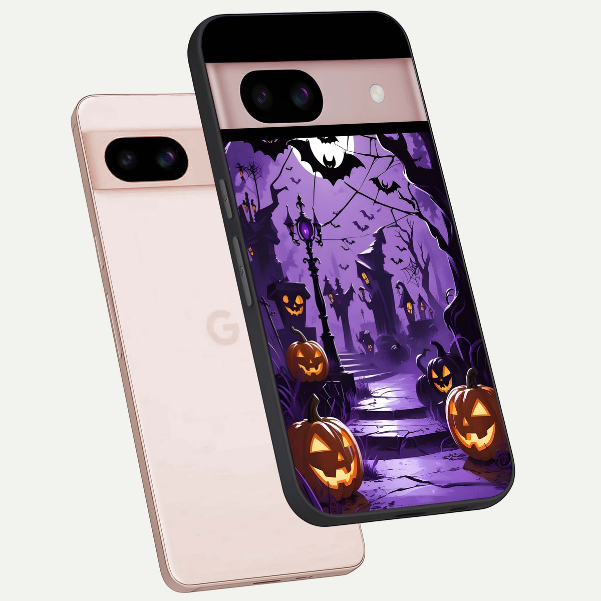  Pumpkin Patch Halloween phone case For Google Pixel 8 showing premium glass back cover with detailed artwork