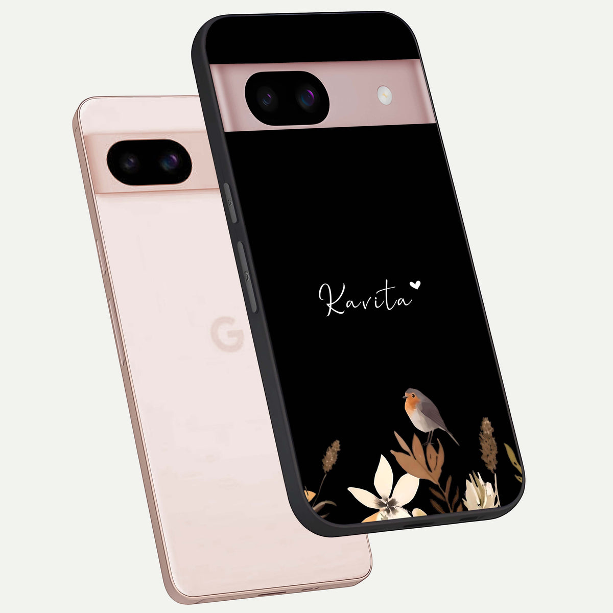  Quiet Garden Tune Custom Name phone case For Google Pixel 8 showing premium glass back cover with detailed artwork