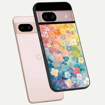  Rainbow Blossom Burst phone case For Google Pixel 8 showing premium glass back cover with detailed artwork