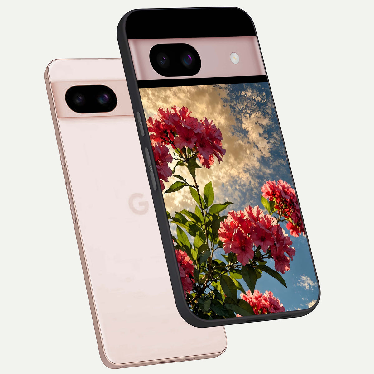  Red Bloom Skies phone case For Google Pixel 8 showing premium glass back cover with detailed artwork