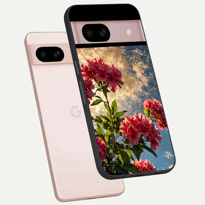  Red Bloom Skies phone case For Google Pixel 8 showing premium glass back cover with detailed artwork
