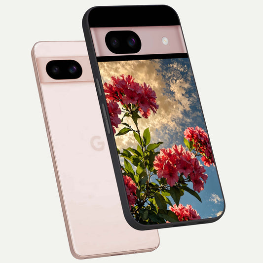  Red Bloom Skies phone case For Google Pixel 8 showing premium glass back cover with detailed artwork