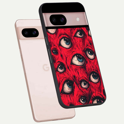  Red Eyes Pattern phone case For Google Pixel 8 showing premium glass back cover with detailed artwork