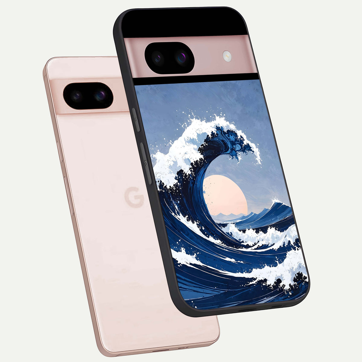  Rising Tide Power phone case For Google Pixel 8 showing premium glass back cover with detailed artwork