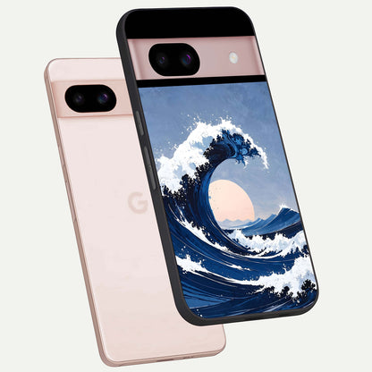  Rising Tide Power phone case For Google Pixel 8 showing premium glass back cover with detailed artwork