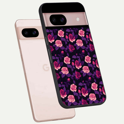  Rose Garden Twilight phone case For Google Pixel 8 showing premium glass back cover with detailed artwork