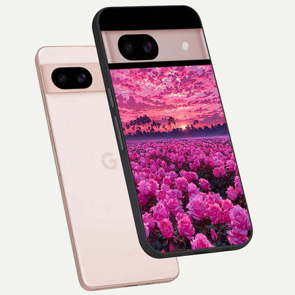  Rose Sunset Valley phone case For Google Pixel 8 showing premium glass back cover with detailed artwork